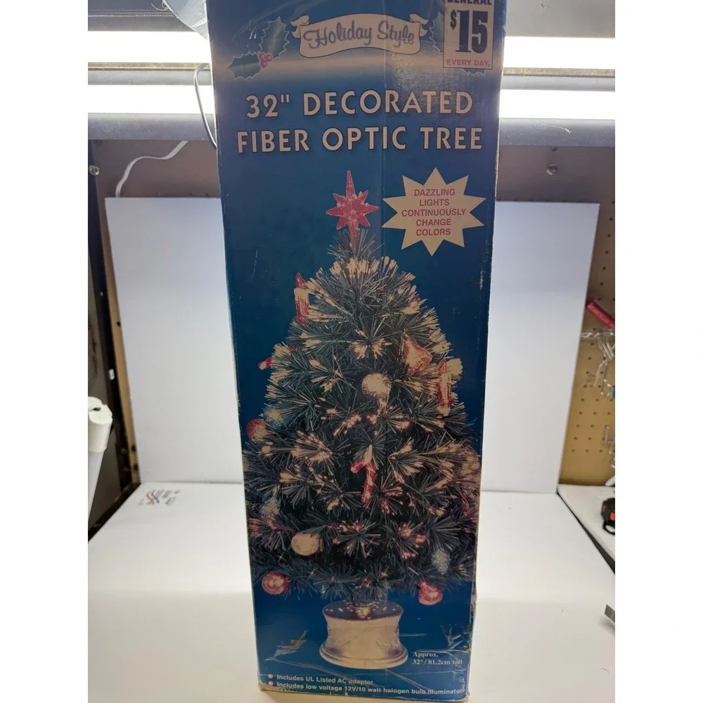 Vintage Fiber Optic Tabletop Christmas Tree Gold Base Ornaments Star 18 Inch